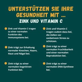 BIO Zink 10 mg aus Guavenblatt-Extrakt + natürliches Vitamin C 32 mg aus Acerola-Extrakt Nahrungsergänzungsmittel