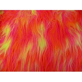 LONG Pile Fun Faux Fur Fabric Material ORANGE/YELLOW/CERISE MIX,1Mtr - 150cm x 100cm