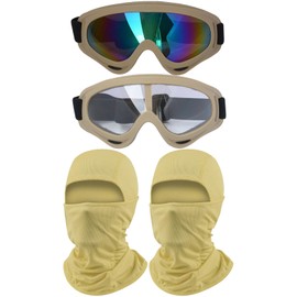 immoono 2Pcs Motorcycle Goggles with 2Pcs Balaclavas, Dirt Bike ATV Motocross Riding Racing Ski Goggle Safety Glasses, Khaki Frame Colorful-Transparent Lens with Khaki Face Mask