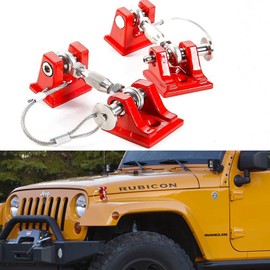 JK Stainless Steel Hood Latch with Adjustable Tension for 2007-2018 Jeep Wrangler JK JKU Safety Latch Kit (Red)