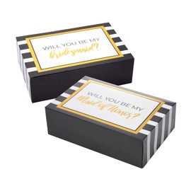Pop Fizz Designs - Juego de 6 cajas de propuestas para dama de honor y 5 cajas de dama de honor con texto en inglés "Will You be My Bridesmaid Box" con papel dorado para dama de honor