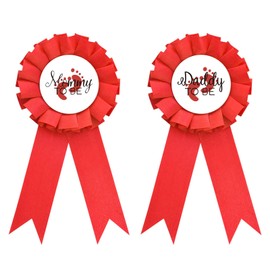 Daddy to be & Mom to be Tinplate Badge Pin - Baby Shower Button New Dad Gifts Gender Reveals Party Baby Boy or Glir RED Rosette Button Baby Celebration (RED)