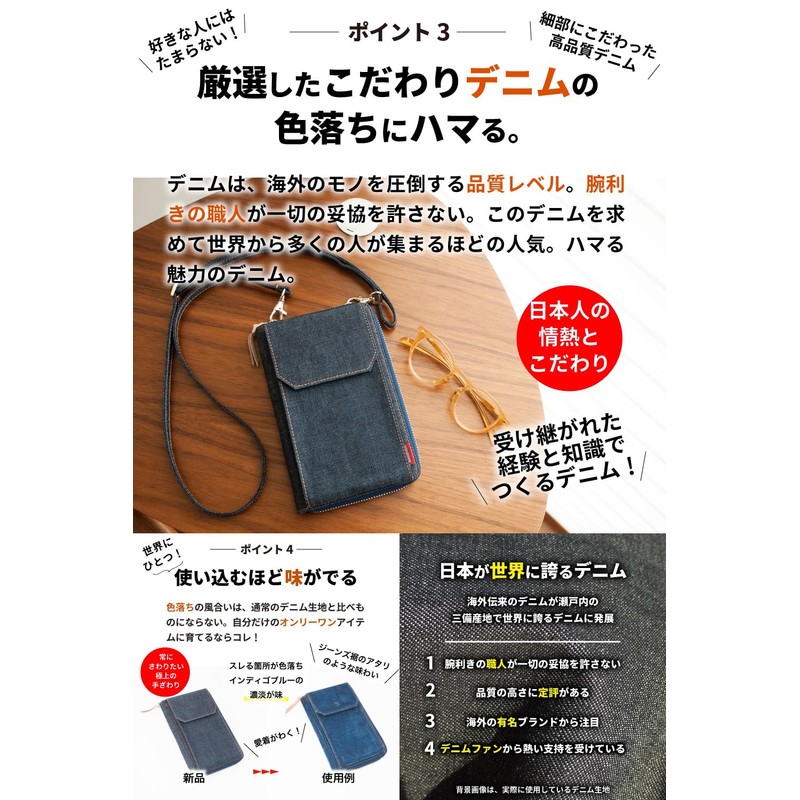Need Network Smartphone Pochette Wallet Shoulder Okayama Denim Smartphone Pouch