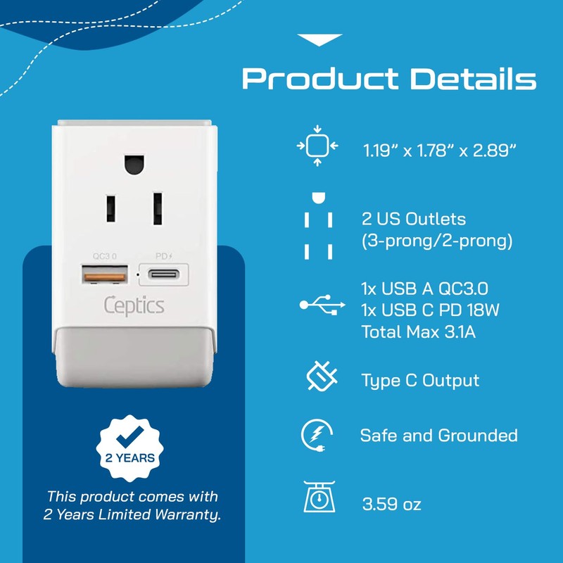 Ceptics 2 Pack European Travel Plug Adapter, US to Europe