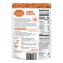 Saffron Road Coconut Curry Simmer Sauce | Globally Inspired Simmer Sauce | Gluten-free, Vegetarian, Non-GMO, and Certified Halal and Kosher | 7.0oz Pouch | Pack of 4