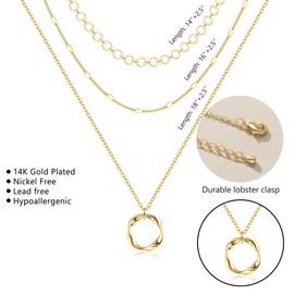 Dochais Layered Gold Chain Necklaces for Women Dainty Choker Charm Necklace Stack 14k Gold-Plated Non-Tarnish Statement Pendant Necklace Set, 3pcs-GD1