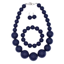 CIOOU Large Big Faux Pearl Necklace for Women Chunky Pearl Necklace and Earrings set 1920s Costume Jewelry set Prom party Wedding (navy blue)