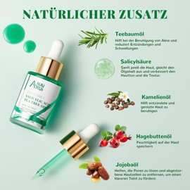 ANAiRUi Tea Tree Oil, Tea Tree Oil Anti Pimples, Acne, Vegan Tea Tree for Blemished Skin, Face and Acne Prone Skin - with Salicylic Acid and Squalane - 30 ml