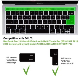 MMDW Korean Language Silicone Gel Keyboard Cover Skin Protector for MacBook Pro with Touch Bar 13-inch 15-inch (A2159,A1989,A1990,A1706,A1707)(2019 2018 2017 2016) US and EU Layout Protective Skin