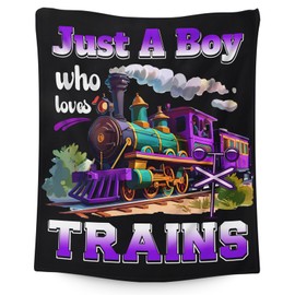Boys Blanket - Soft, Cozy & Comfort Cool Train Gift for Kids 5-7, Train Lovers - 50x40 Inches Small Soft Plush Car Blanket for Crib, Couch & Travel