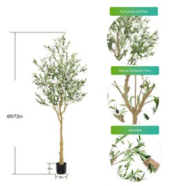 Nafresh Tall Faux Olive Tree，6Ft(72in) Realistic Texture Potted Silk Artificial Olive Tree， Fake Olive Trees Indoor Outdoor for Home Office Living Room Bedroom Foyer Porch Decor.