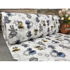240 cm Wide Sold by the Metre from 50 cm Poplin Cotton Fabric Children's Fabrics Robot Baby Fabrics Ranforce Craft Fabric Oeko-Tex VP0K063 (White)