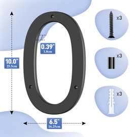 10 Inch House Numbers Black Address Numbers for House Number Large Floating Modern House Numbers for Outside - Acrylic Door Number for House Street Number 0