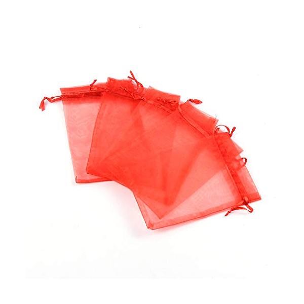 PEPPERLONELY Brand 100PC Red Party Favor Drawstring Organza Gift Bags 150x100mm (6x4 Inch)