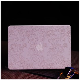 BYCeKe Compatible with MacBook Air 13 inch Case 2024-2022 M3 A3113 M2 A2681, Case for MacBook Air 13.6 inch,Embossed Floral Leather Laptop Case & Keyboard Cover for Mac Air 13.6, Retro Purple