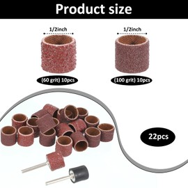 Alrhso 22 Pcs Nail Grinder Replacement Kit, Dog Nail Smoother Sanding Drum Set Dog Claw Grooming Trimmer Supplies Care Rotary Tool, 2 Sizes(1/2 Inch 60 Grit and 100 Grit)