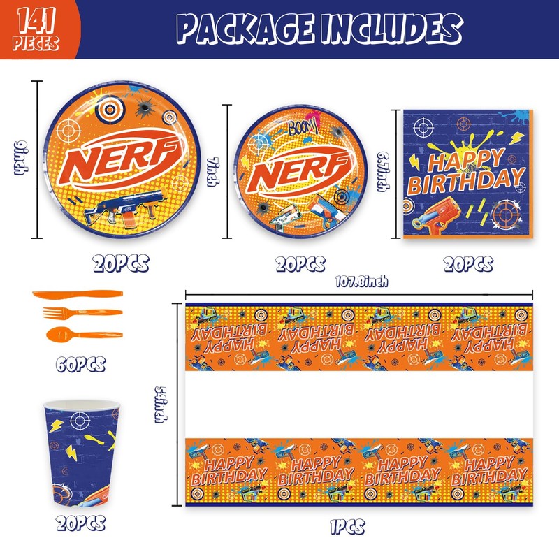 141Pcs Dart War Parties,Dart War Party Tableware Party Disposable Dinnerware