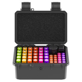 KIWIFOTOS 58 Slots AA AAA Battery Case Holder with Tester IP67 Waterproof Outdoor Household Batteries Storage Organizer Container with CR2032 Coin Cell Battery Holder