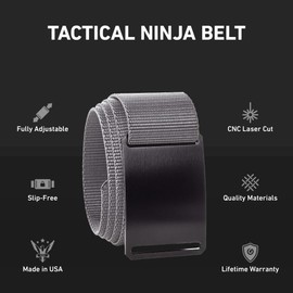 GRIP6 Tactical Belt - No Hole, Nylon Belts for Men and Women - Made in the USA (Ninja)