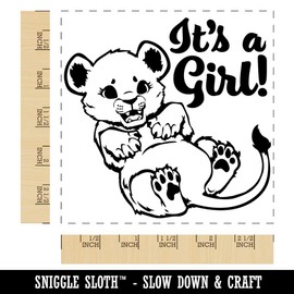 It's a Girl Lion Gender Reveal Square Rubber Stamp for Stamping Crafting - 2.75in Large