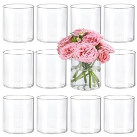 TBWIND - 12 jarrones de cristal cilíndricos de 4 pulgadas para centros de mesa, jarrones transparentes para decoraciones de boda y decoración de interiores del hogar, floreros altos de cristal