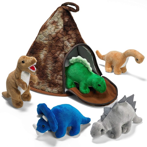 PREXTEX Plush Volcano with 5 Dinosaur Stuffed Animals - Volcano Plush Zippers 3 Dino Stuffed Toy - Dinosaur Plush Toys for Kids 3-5 - Volcano + Dino Plush Toy Set - Gift for Dinosaur & Volcano Lovers