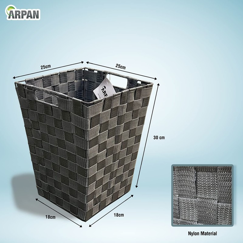 ARPAN Waste Paper Bin Grey Nylon Plastic Strong Square Storage