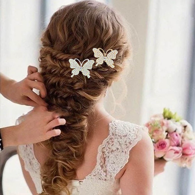 Bartosi Clips para el pelo con diseño de mariposa, brillantes,