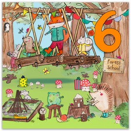 Twizler 6th Birthday Card for Boys & Girls - Animal Forest School - Age 6 Year Old Childrens Happy Birthday Card for Kids