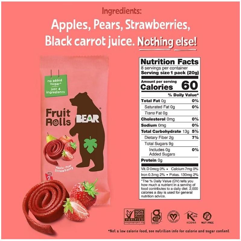 Bear Fruit Rolls Variety Pack, 16 count.