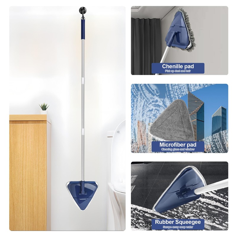 TRENNCHI Wall Cleaner Mop with 82" Handle, 360° Rotating Triangle