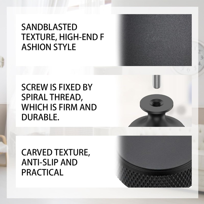 GegXcn 4 Pack Black Cupboard Knobs, Round Metal Knurled Cabinet