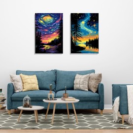 2 Pack Paint by Numbers Kits for Adults Beginners, Starry Night Paint by Numbers Adult Kit with Framed Canvas, Adults Easy Painting by Numbers for Adults Framed Art Craft for Decor 8x12inch