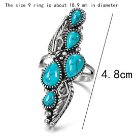 Turquoise Ring for Women Men Chunky Statement Pointer Middle Index Finger Silver Size 7 8 9 10 11 Jewelry Gift (Size 9)