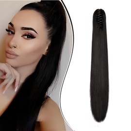 Dcbaboo Ponytail Hairpiece Braid Extension with Clip, Straight Long Ponytail Extensions, Hair Extension Clip, Synthetic Straight Ponytail Hair Extension Braid, 55 cm, Natural Black