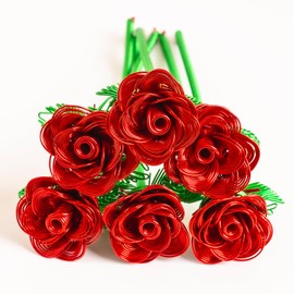 6Pcs Artificial Metal Roses Bouquet,Waterproof Aluminum Frame Fake Flowers for Outdoor Garden Grave Decor, Funeral Memorial, Mother's Day Valentine's Day Gifts