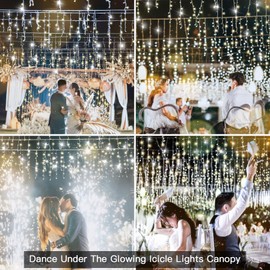 suddus Icicle Lights for Outside, 23.6ft 240 Led Hanging String Lights Outdoor Waterproof, Plug in Connectable Christmas Lights for House, Roof, Fence, Railing, Bedroom, Cool White with Warm White