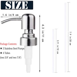 Soap Dispenser Lids Stainless Steel Lotion Dispenser Pumps Head Replacement Spare for Standard 8oz/16oz Boston Round 28/400 Thread Neck Bottles,Perfect for Dish Soap,Conditioner,Shampoo,2 Pack