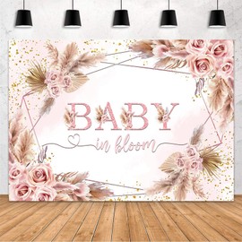 MEHOFOND MEHOFOND 7x5ft Boho Baby in Bloom Backdrop for Girl Baby in Bloom Decorations Banner Bohemian Pink Floral Pampas Grass Baby Shower Photography Background Cake Table Decor Supplies Photo Booth Props