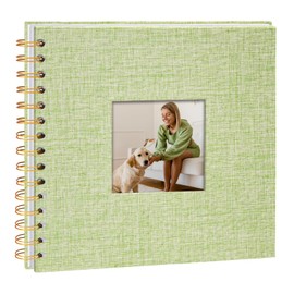 Vienrose DIY Photo Album, 20.5 x 20.5 cm, DIY Scrapbook Spiral Album with 40 White Pages, Linen Photo Album for Sticking in for Families, Baby, Wedding, Anniversary, Birthday, Grass Green