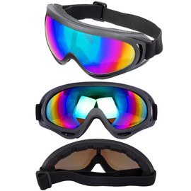LJDJ Ski Goggles Motorcycle Goggles - Snowboard Glasses Set of 2 - Dirt Bike ATV Motocross Anti-UV Adjustable Riding Offroad Protective Goggles