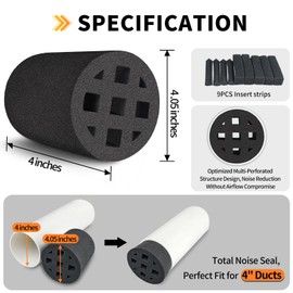 TroyStudio  Air Vent Noise Reducer Foam Insert, Extended 4 Inch Exhaust Duct Silencer-Inline Return Airflow Ventilation Sound Damper Plug for HVAC Tube,Pipe,Air Conditioner,Bathroom Fan,and Grow Tent