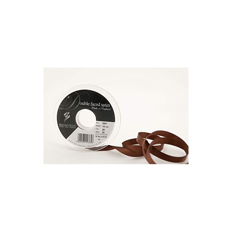 Berisfords Dark Brown Polyester Double Face Satin Ribbon 10mm 3501