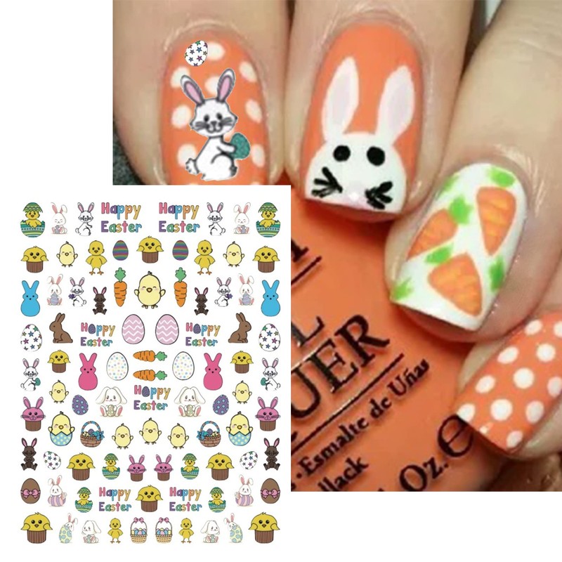 TailaiMei 10 Sheets Easter Nail Stickers, Self-Adhesive Rabbit Nail Art