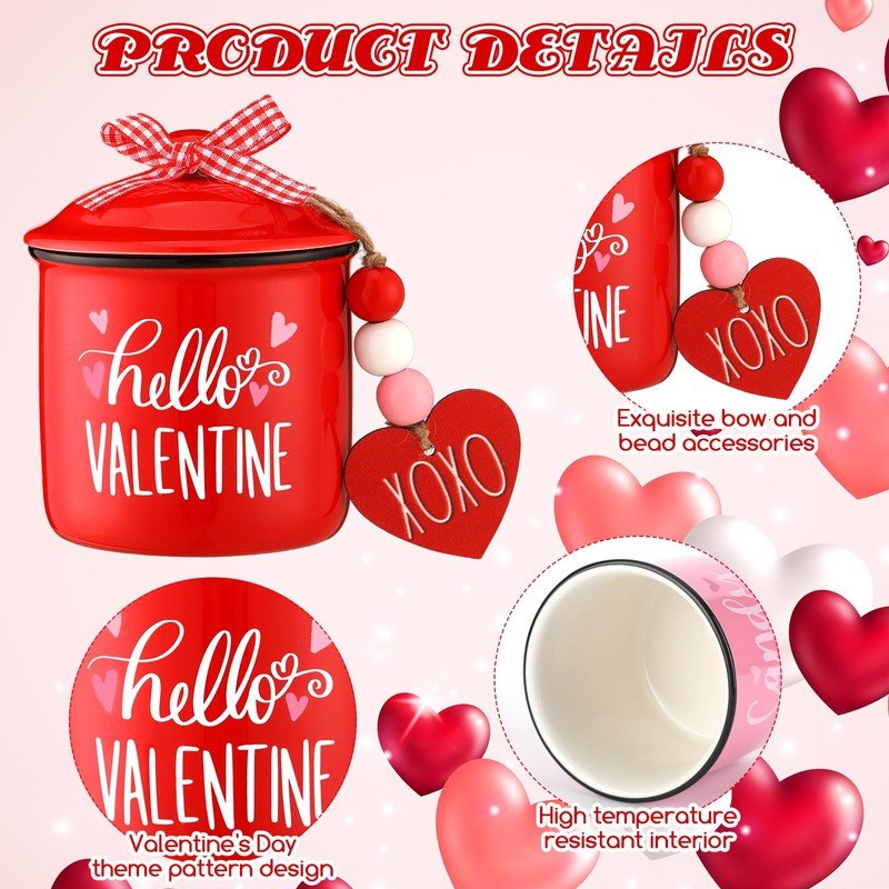 Nitial 3 Pcs Valentine Day Tiered Tray Decoration Ceramic Canister