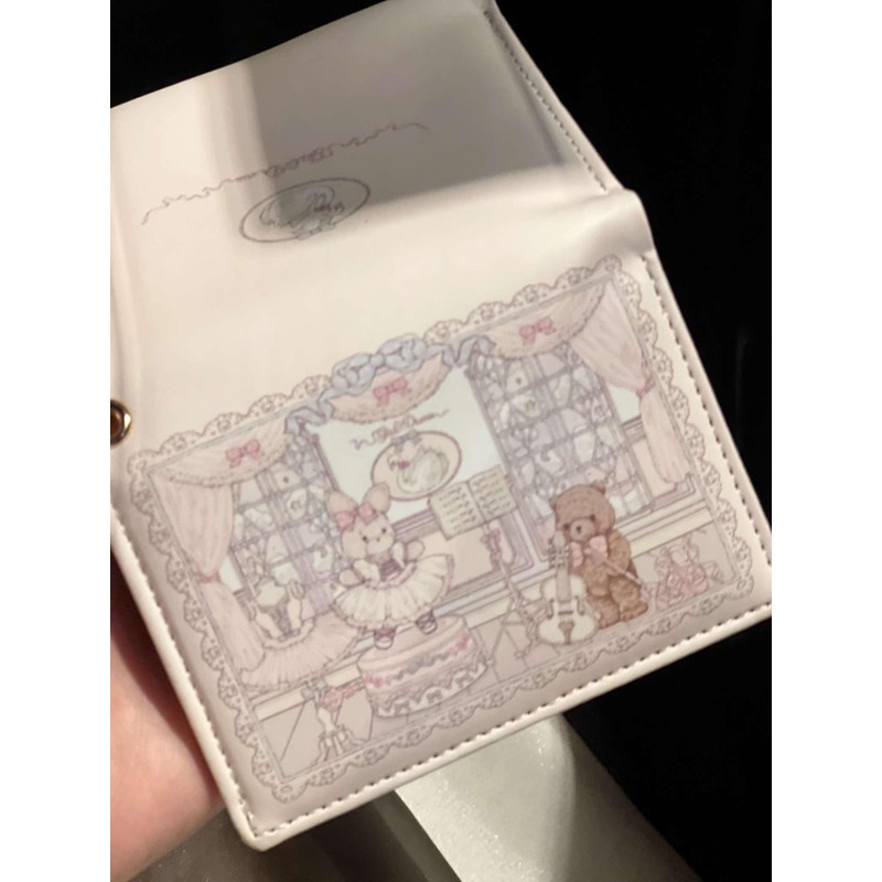 cute trifold coquette bear wallets for girls, small pink slim