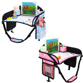 WENRENER 2PCS Kids Travel Tray, Car Seat Tray for kids Travel, Toddler Road Trip Essentials With Drawing Kit, Toddler Lap Desk Organizer for Car, Carseat Table for Airplane