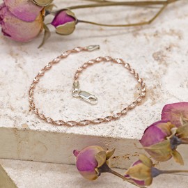 Tuscany Silver Two Tone Rose and White Twist Chain Bracelet of 19 cm/7.5-inch