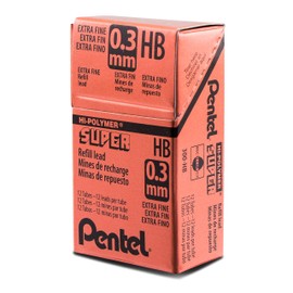 Pentel Super Hi-Polymer Lead, 0.3mm, HB, Box of 12 Tubes (300-HB)