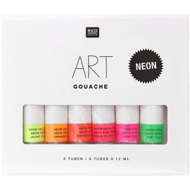 Rico Design Art Gouache Set Neon - 6 Colours Each 12 ml Tubes - Painting Paint for Beginners, Professional Artists, Children and Adults